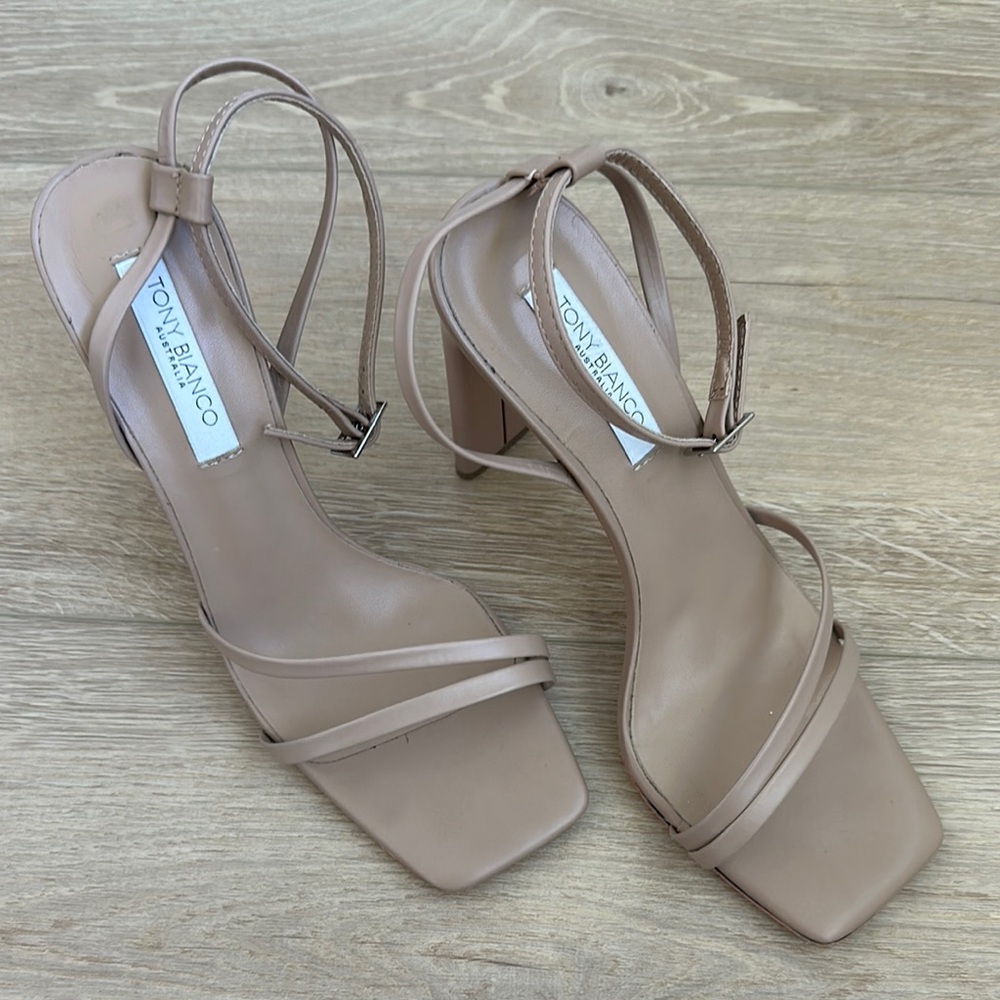 Tony Bianco Nude Strappy Block Heel Sandals
